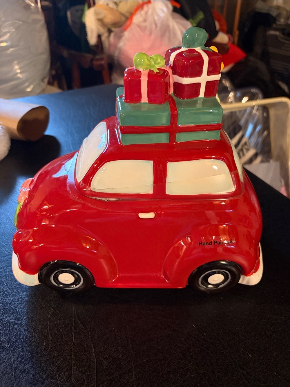 Red Ceramic Gift-Top Car Cookie Jar